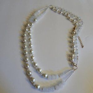 white faux pearl and bead double strand necklace